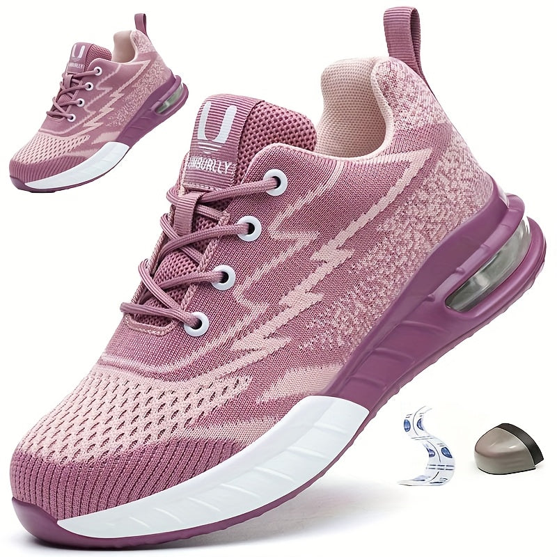 Women's Low-Top Air Cushion Steel Toe Sneakers for Work and Sports Pink Purple