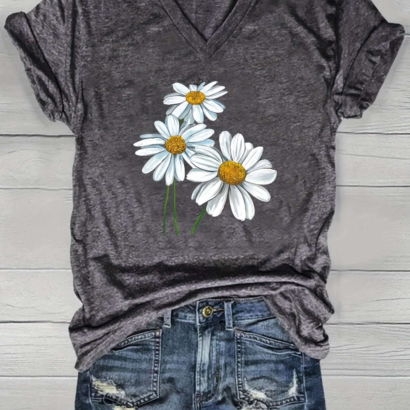 Women's V-Neck Casual Loose Short Sleeve T-Shirt for Europe and America