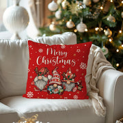 Christmas Gnome Linen Pillowcase Red Holiday Cushion Cover Zipper Machine Washable