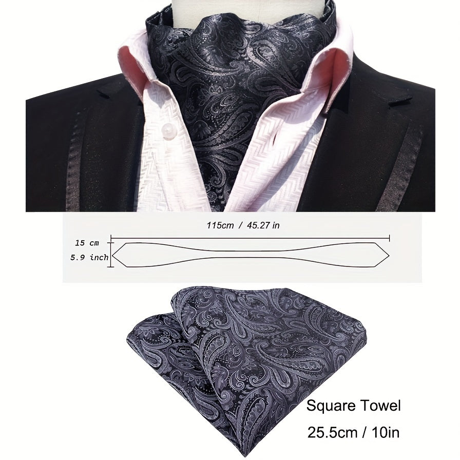 Conjunto de pañuelo de cuello y pañuelo de mano de jacquard con diseño paisley para hombre, perfecto para regalar