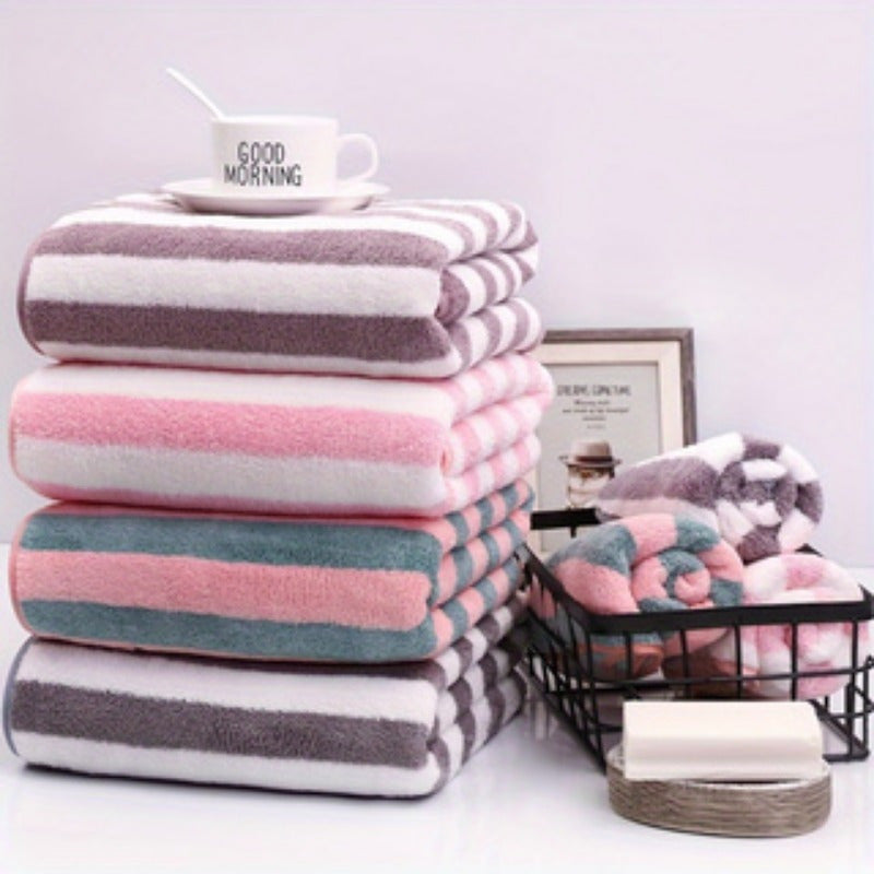 Quick-Dry Coral Fleece Towel Absorbent Comfortable Modern Stripe for Home Travel