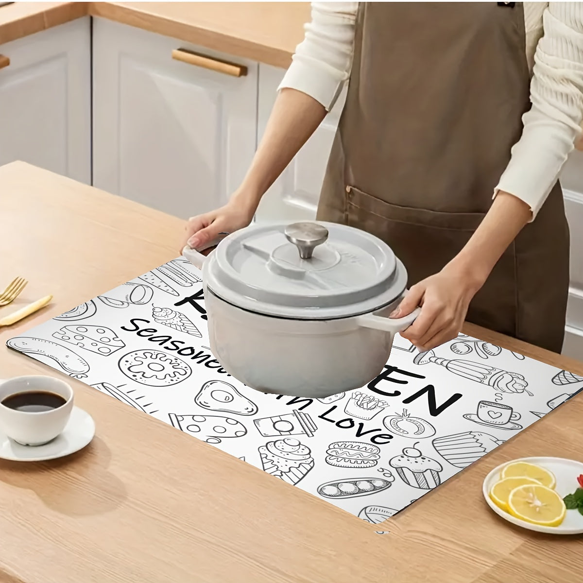 Diatom Mud Kitchen Countertop Protector Mat Food Print Extra Large 72x52cm