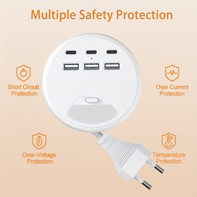 Multifunctional Power Strip with 6 USB Ports 8 Night Light Modes 1.2m Extension Cable