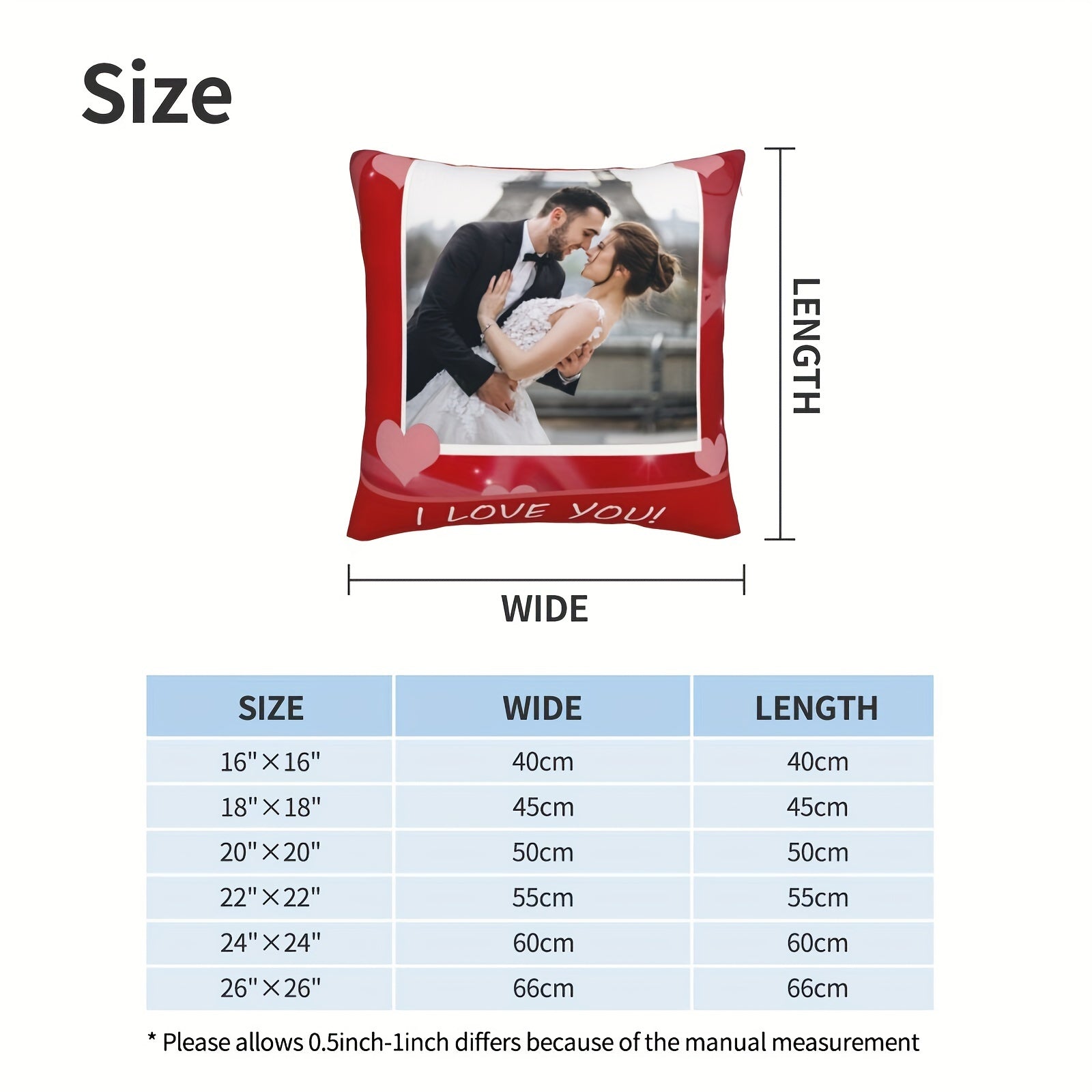 Almohada de felpa de poliéster personalizada 14+ con tema "Te quiero" y regalo de foto