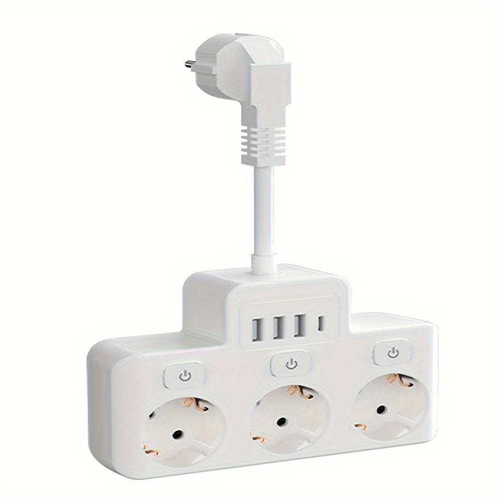 Power Strip with 4 AC Outlets and 4 USB Ports, Individual Switches, Short Cord