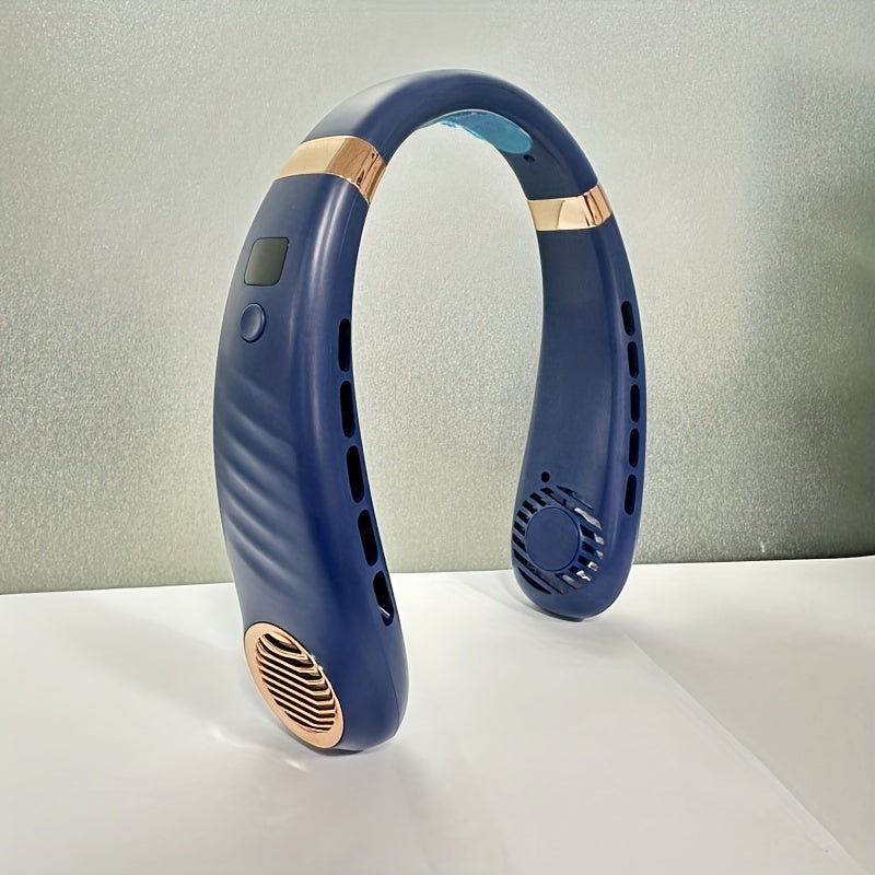 Portable bladeless neck fan with USB charging 5-speed digital display cooler for travel and camping lightweight ergonomic design