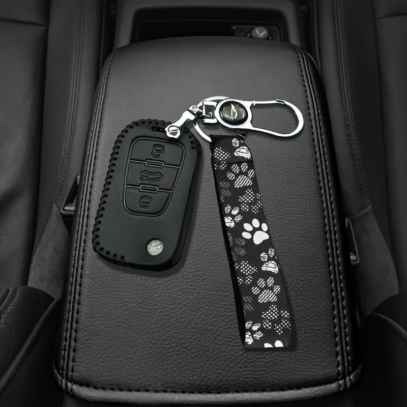 White Dog Paw Print Keychain Wrist Strap Polyester Durable Accessory