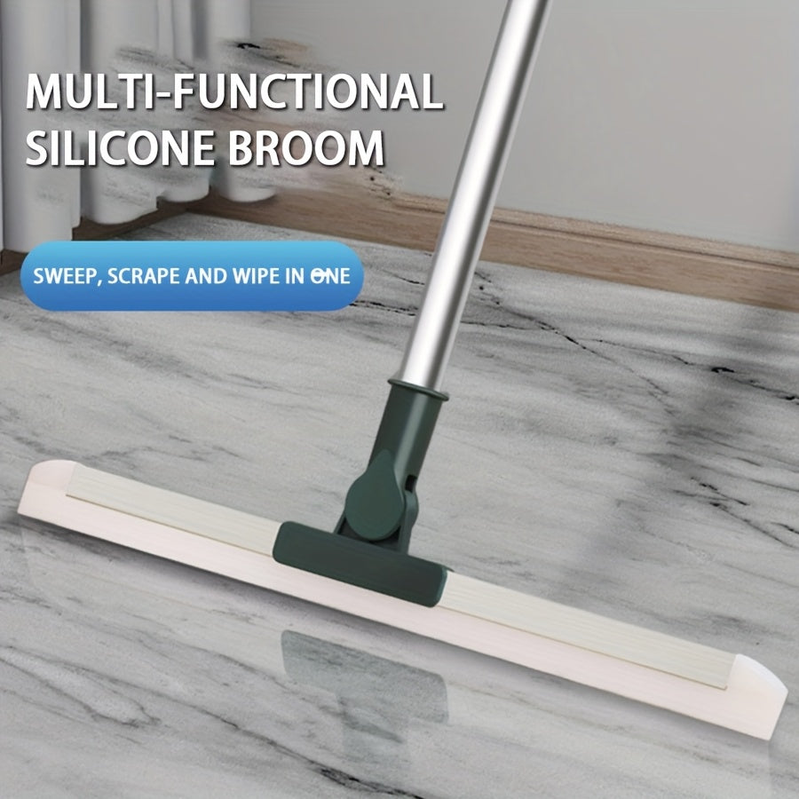 Escoba de silicona con mango extendido, cabezal giratorio, ecológica, versátil