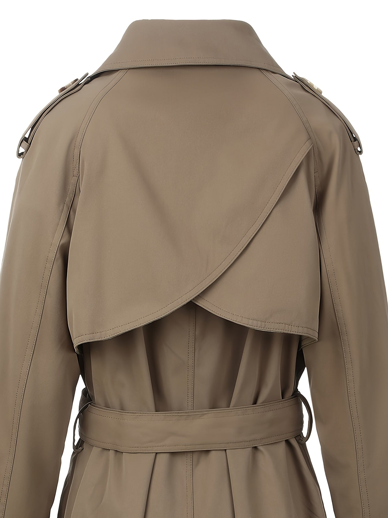 Women's Beige Polyester Trench Coat with Belt, Mid-Length, Double-Breasted for Fall and Winter