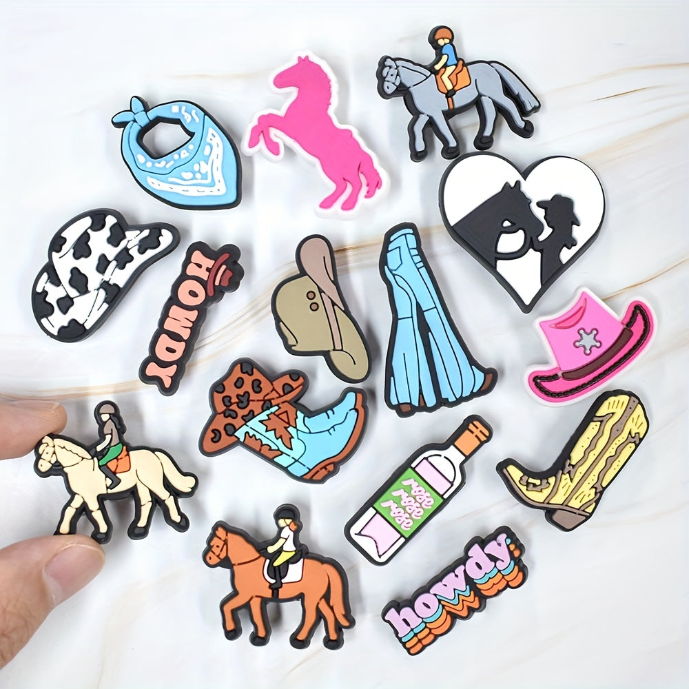 Kids Cowboy Shoe Charms Set PVC Plastic Assorted Designs Horse Boots Bandana