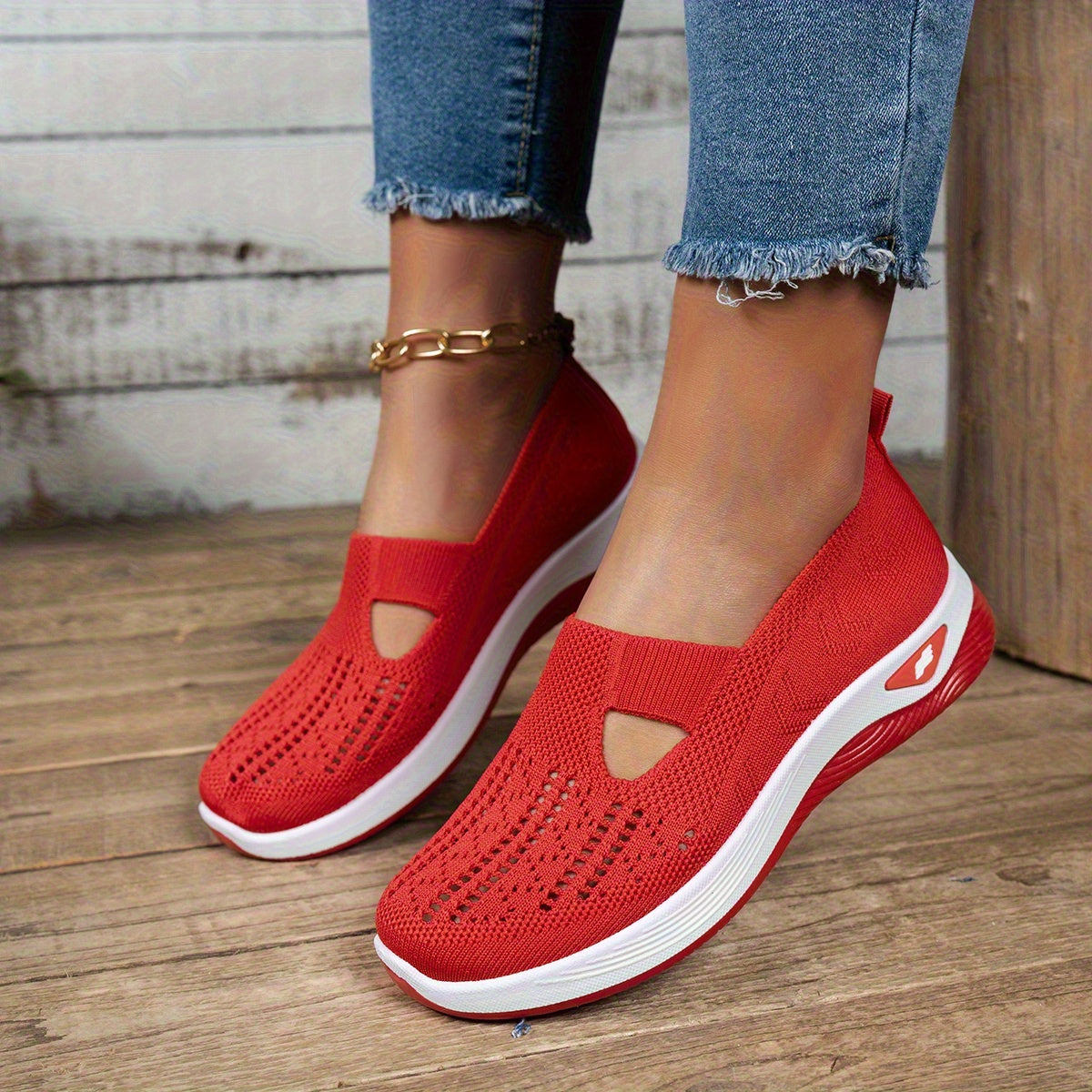 Ayollar uchun nafas oladigan tarmoqli slip-on sport poyabzali, engil yurish uchun, rezina taglik