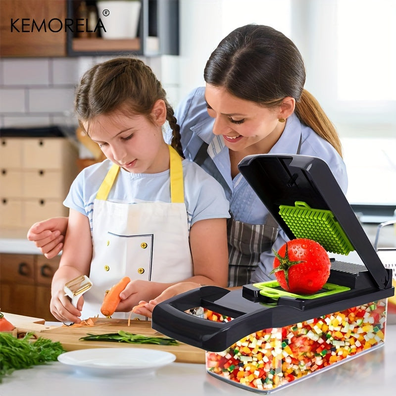 Picadora de verduras 16 en 1 con procesador de alimentos, recipiente, mandolina, rallador de queso, utensilio de cocina