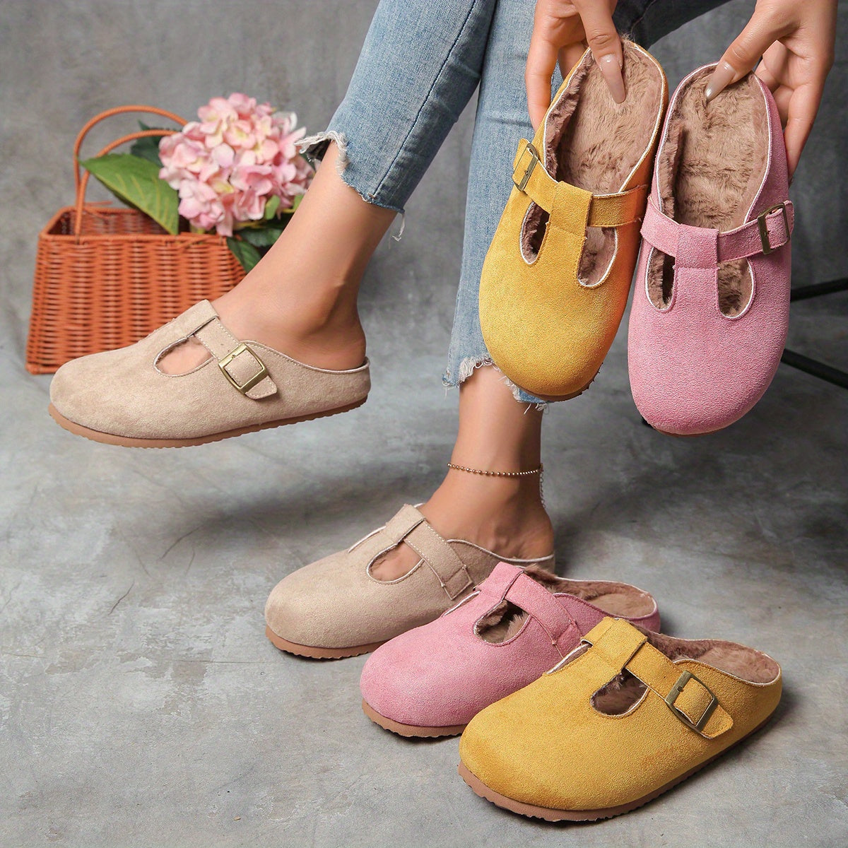 Women's Slip-On Mules with Thick Cushioned Sole Soft Breathable Fabric