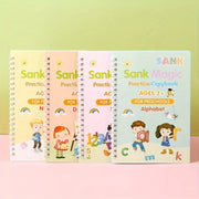 Conjunto de libros de práctica de caligrafía en inglés para niños de 3 años en adelante con pluma de acero, pluma dura y ranuras digitales