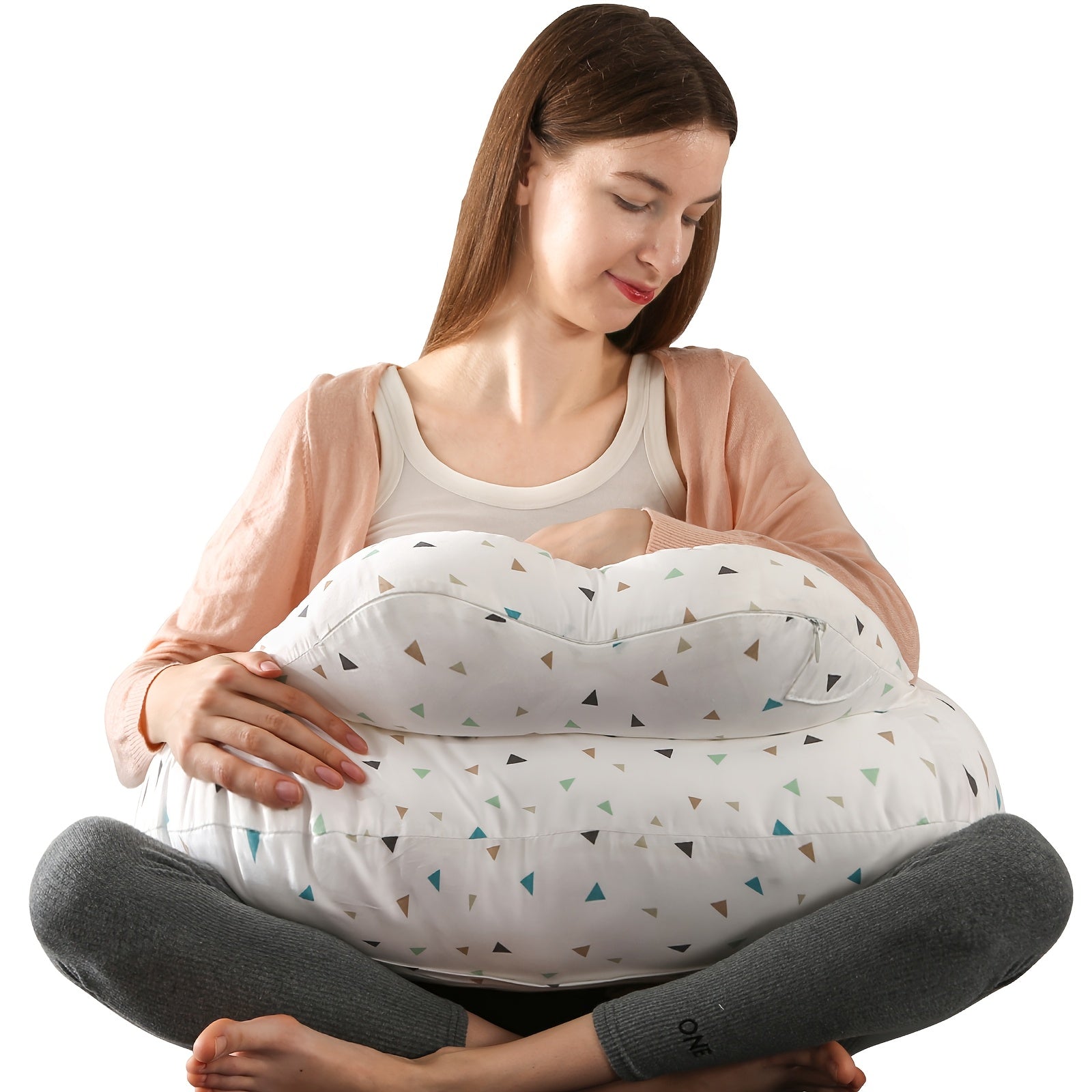 Plus Size Breastfeeding Pillow with Adjustable Waist Strap Removable Cover Full Body Support for Nursing and Bottle Feeding