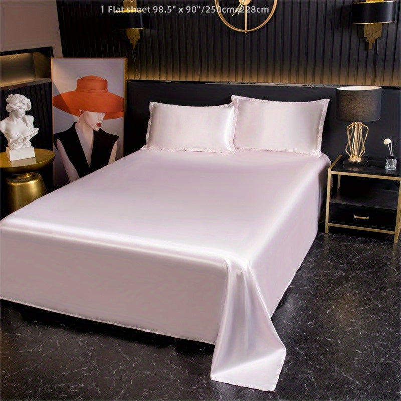 Silky Satin Bed Sheet Flat Sheet for Bedroom Guest Room Home Decor 1 Piece