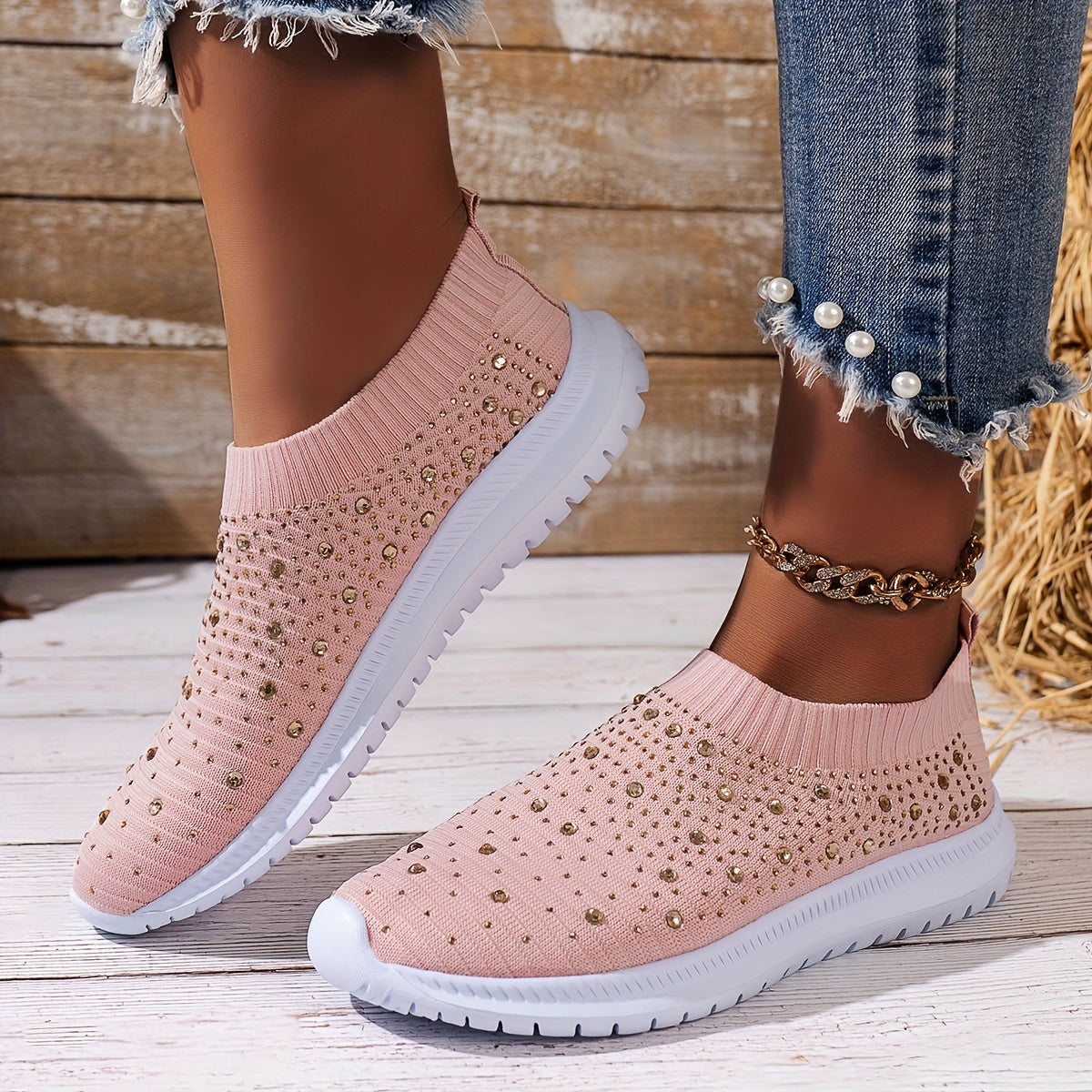 Women's Solid Color Round Toe Slip-On Casual Sneakers All-Season Fabric