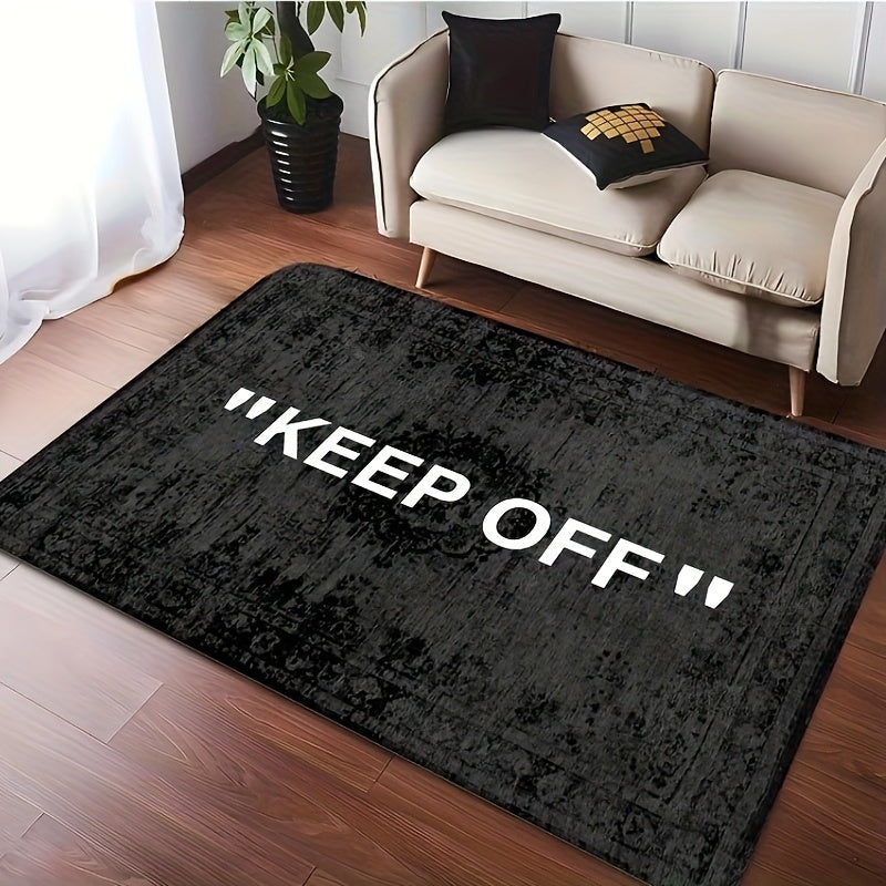 Plush English Motif Area Rug, Anti-Slip, Machine Washable for Living Room