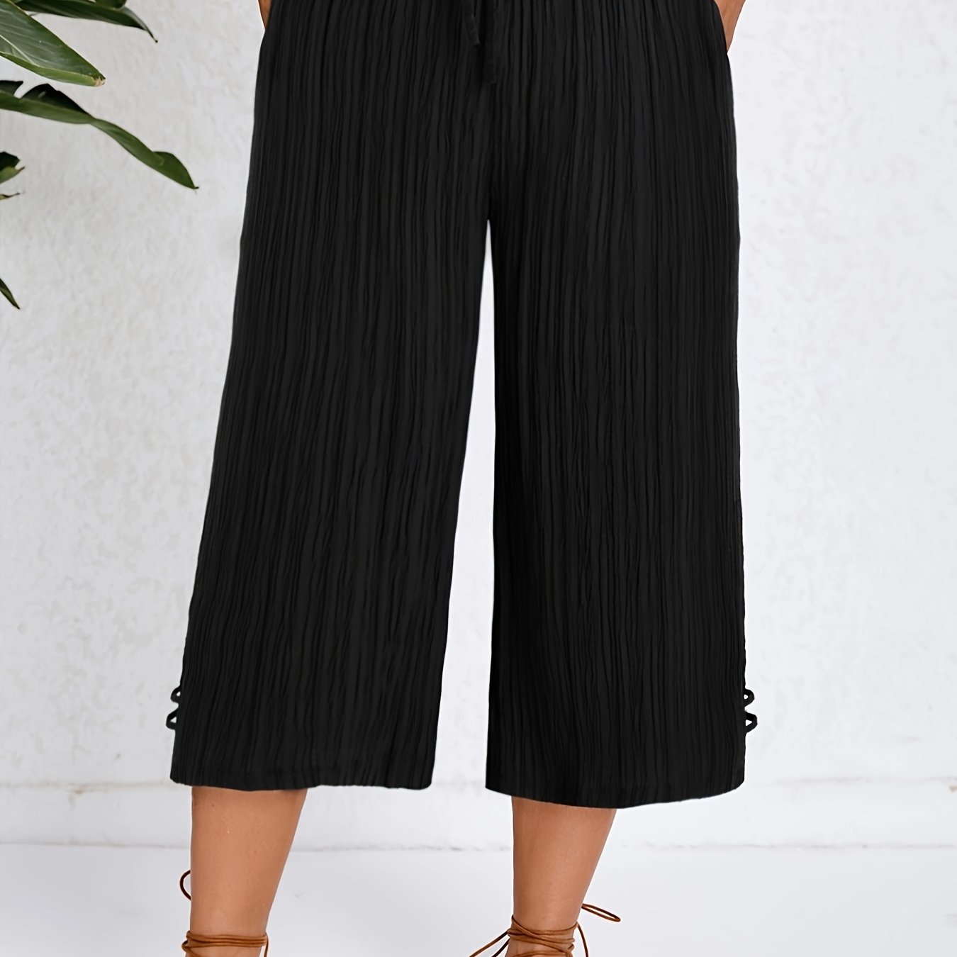 Plus Size Solid Pleated Pants Loose Spring Summer Women's Clothing