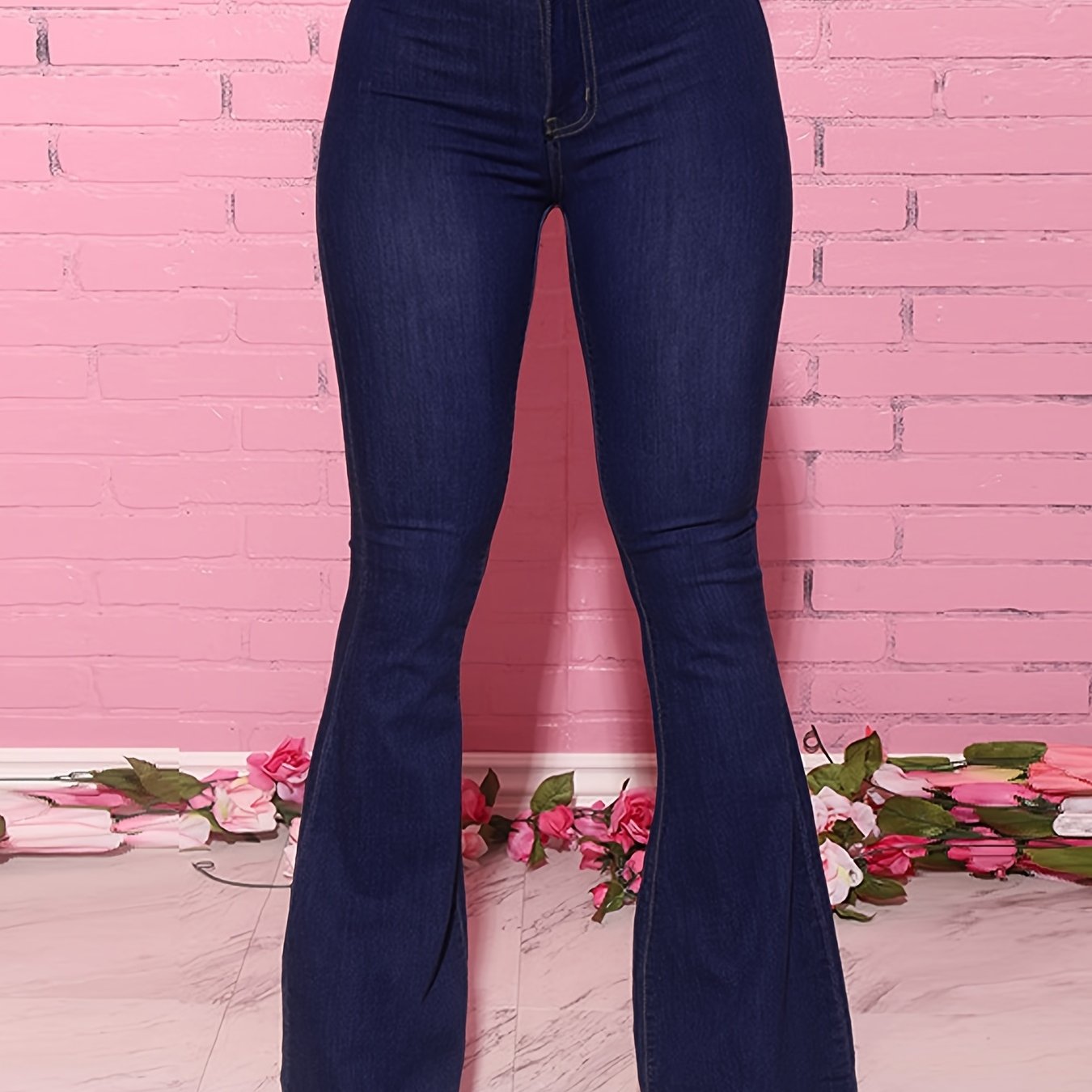 Plus Size Navy Blue Flare Jeans for Women High-Waisted Stretch Denim