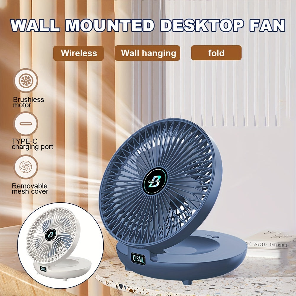 Blue Portable Foldable Fan with Rechargeable Battery for Travel Camping Office