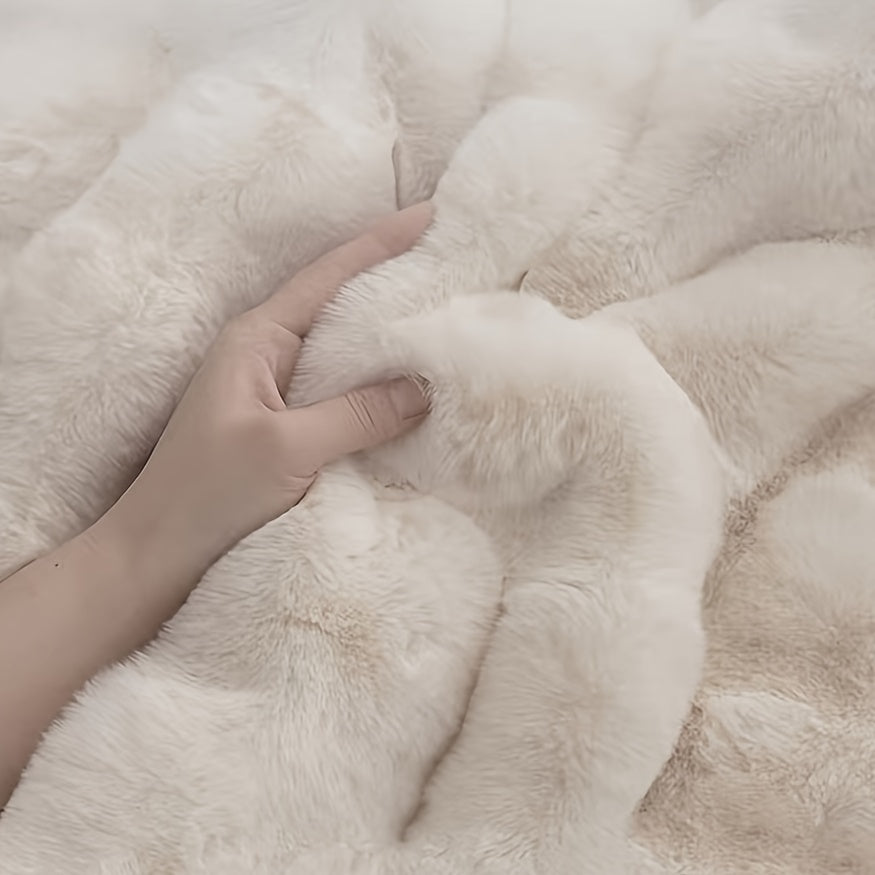 Faux Rabbit Fur Rug Pad 3D Bubble Texture Non-Slip Round Solid Color Medium Pile