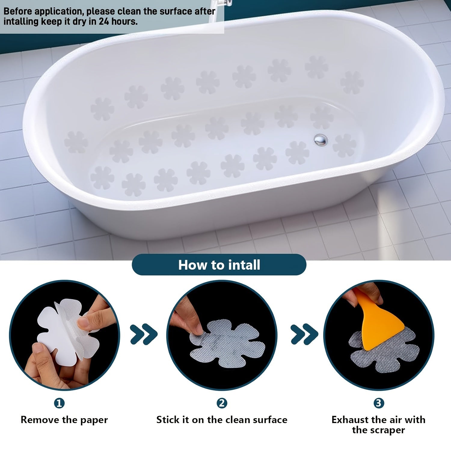 Non-Slip Transparent Flower Bathtub Stickers Sets of 3 12 24 for Shower Floors