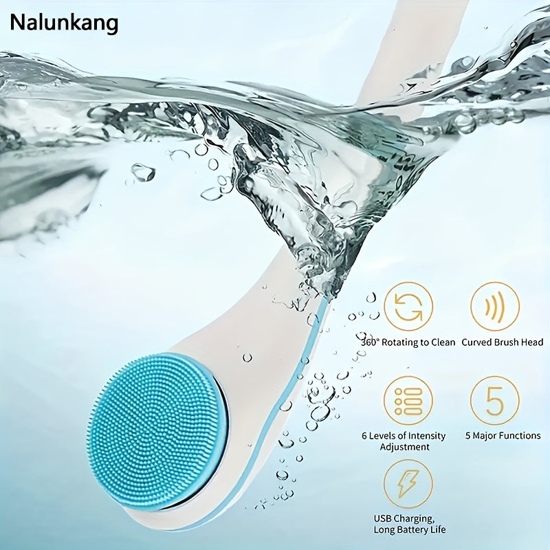 Electric Body Brush with 6 Intensity Levels 5 Heads Long Handle USB Rechargeable