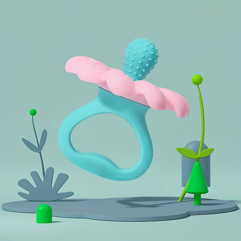 Silicone Teething Toy for Babies Soft and Safe Chewable Teether in Pink Blue Yellow