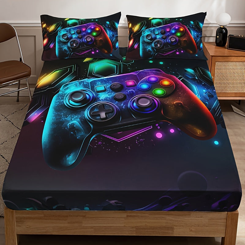 Set of 3 Breathable Gamepad Print Fitted Sheets Mattress Protector Set for Bedroom