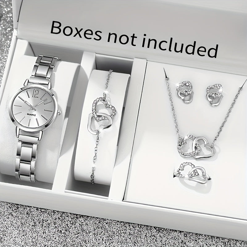 Women's Quartz Watch and Jewelry Set 6-Piece Love Theme Gift for Mothers and Gf