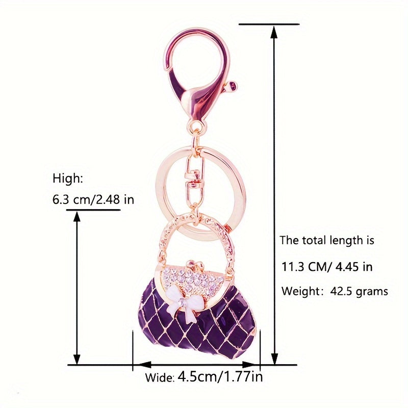 Llavero con lazo de strass elegante con apliques de aleación y mosquetón para mujeres, bolsos y llaves