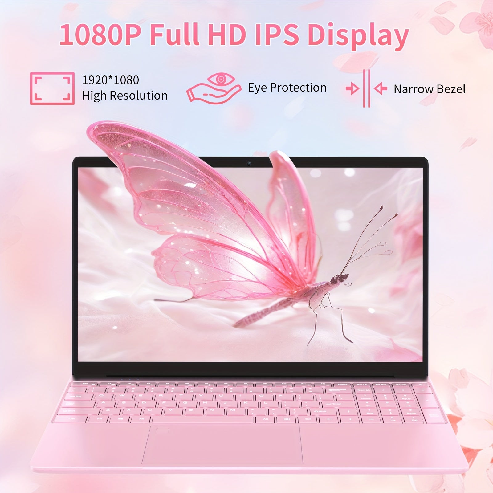 Pink 15.6 Inch Laptop with 8GB DDR4 RAM, 256GB SSD, 1080P FHD Display, Webcam, USB 3.0, Backlit Keyboard