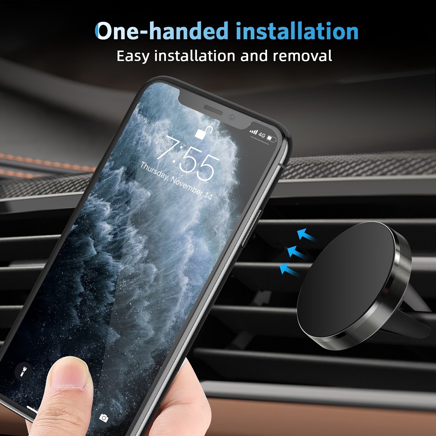 Car Phone Mount Aluminum Alloy Magnetic Holder for Dashboard and Air Vent