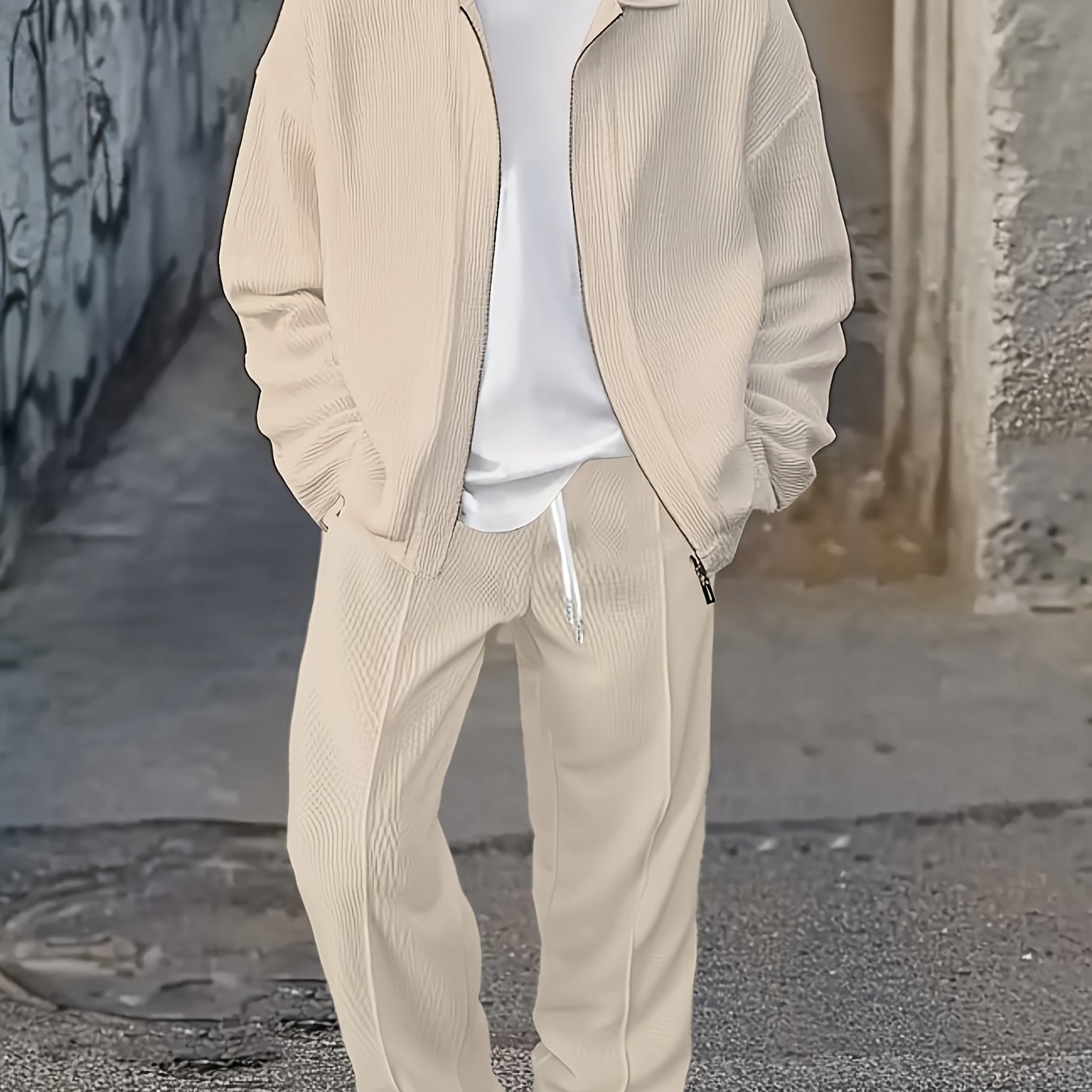 Erkaklar uchun bir rangli uzun qo'l sport kostyumi, fermuarlı kurtka va shimlar to'plami, ochiq havoda faoliyatlar uchun