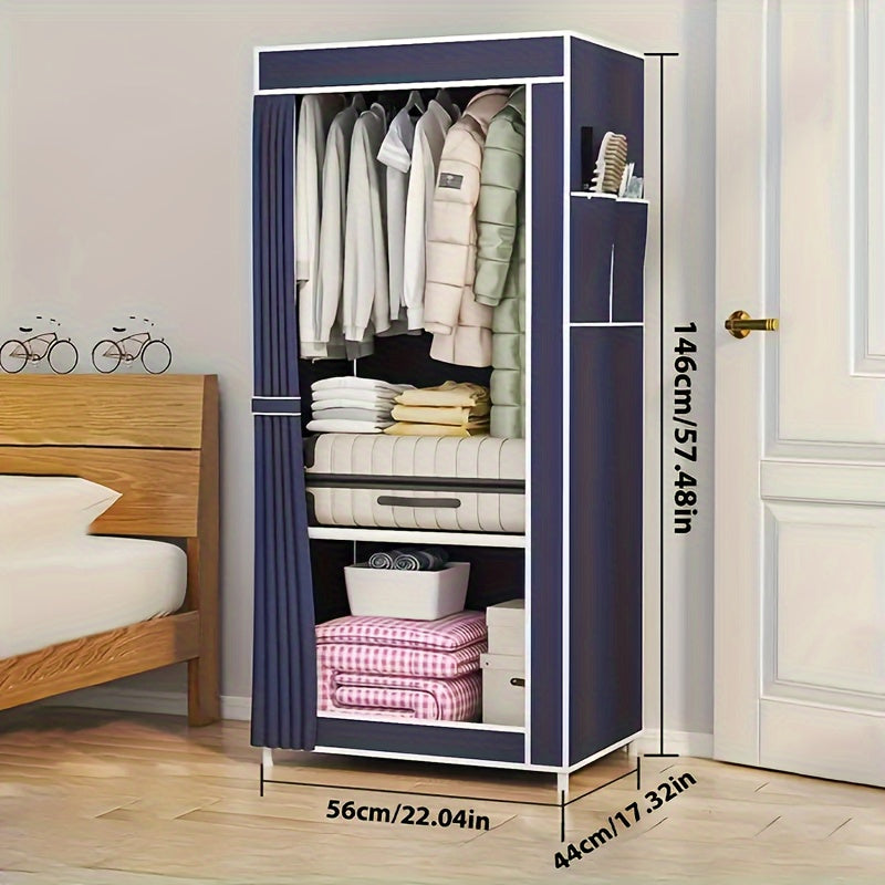 Stainless Steel Freestanding Wardrobe with 3.2 Cu Ft Storage and Easy Assembly