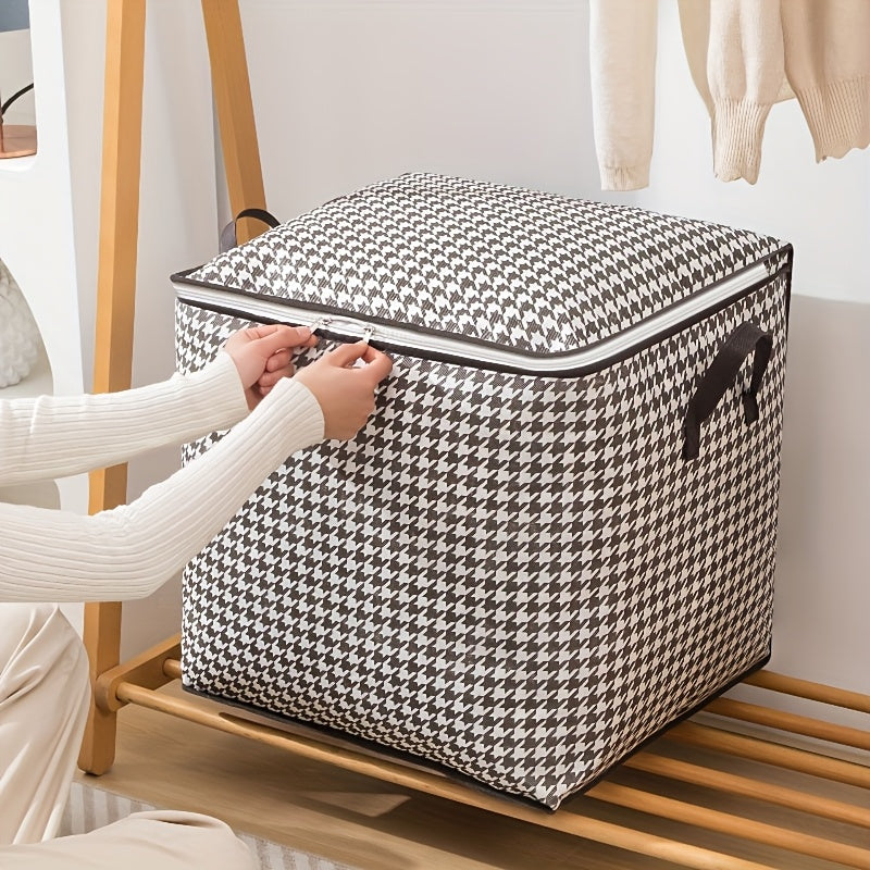180L Houndstooth Storage Container Waterproof Dustproof with Handles for Clothes and Quilts Under-Bed Organizer