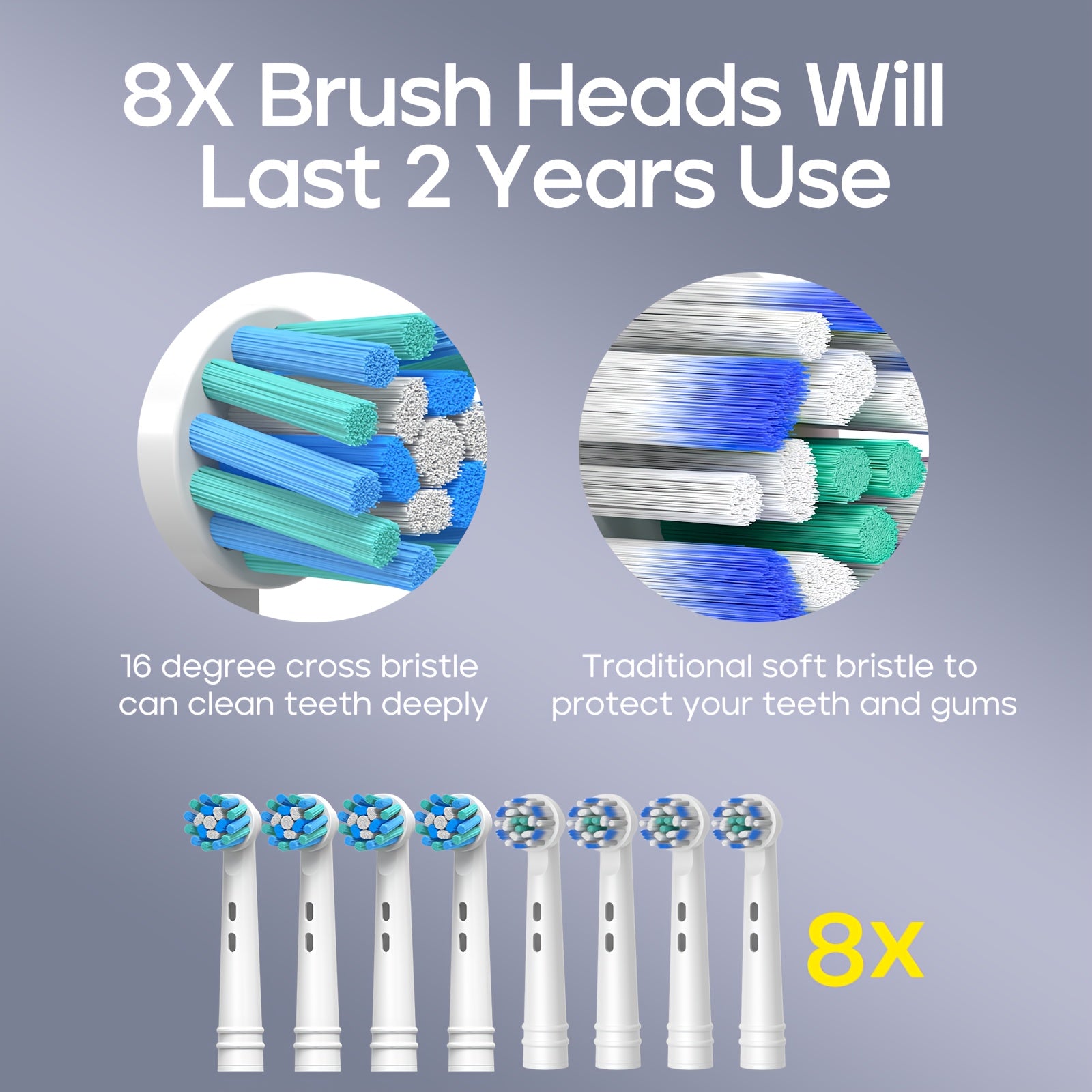 Electric Toothbrush for Adults Rotating USB Rechargeable 8 Brush Heads