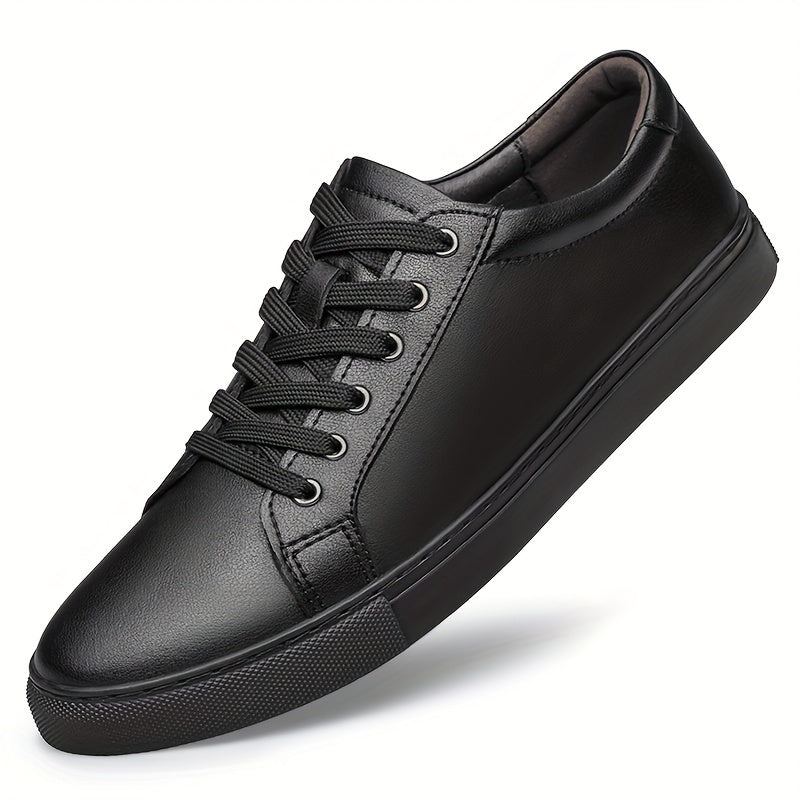 Men's Black Leather Skate Sneakers Casual Low Top Rubber Sole Comfortable PU Inner