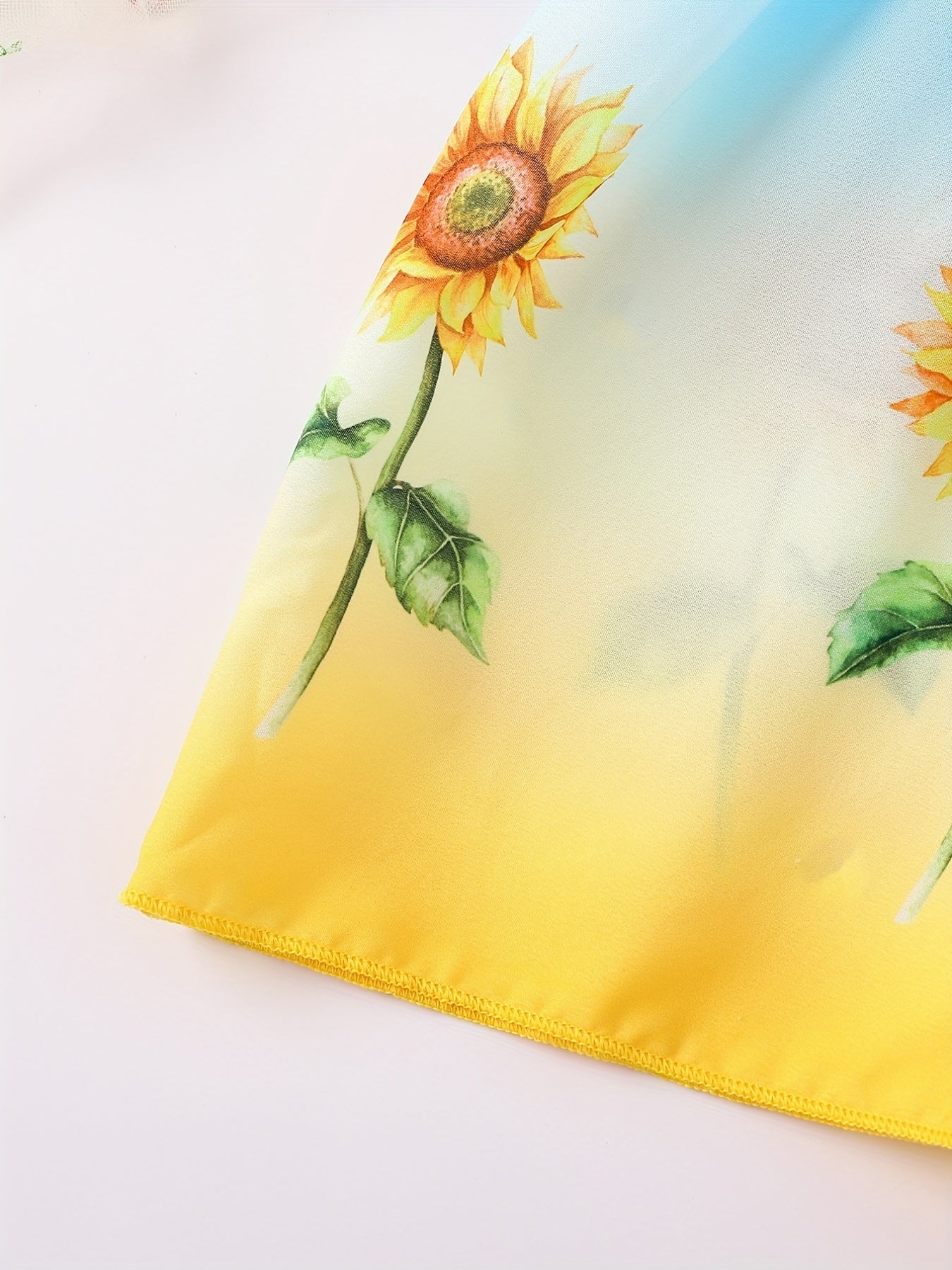 Girls Summer Ombre Sunflower Pattern Princess Dress for Kids Casual 4th of July