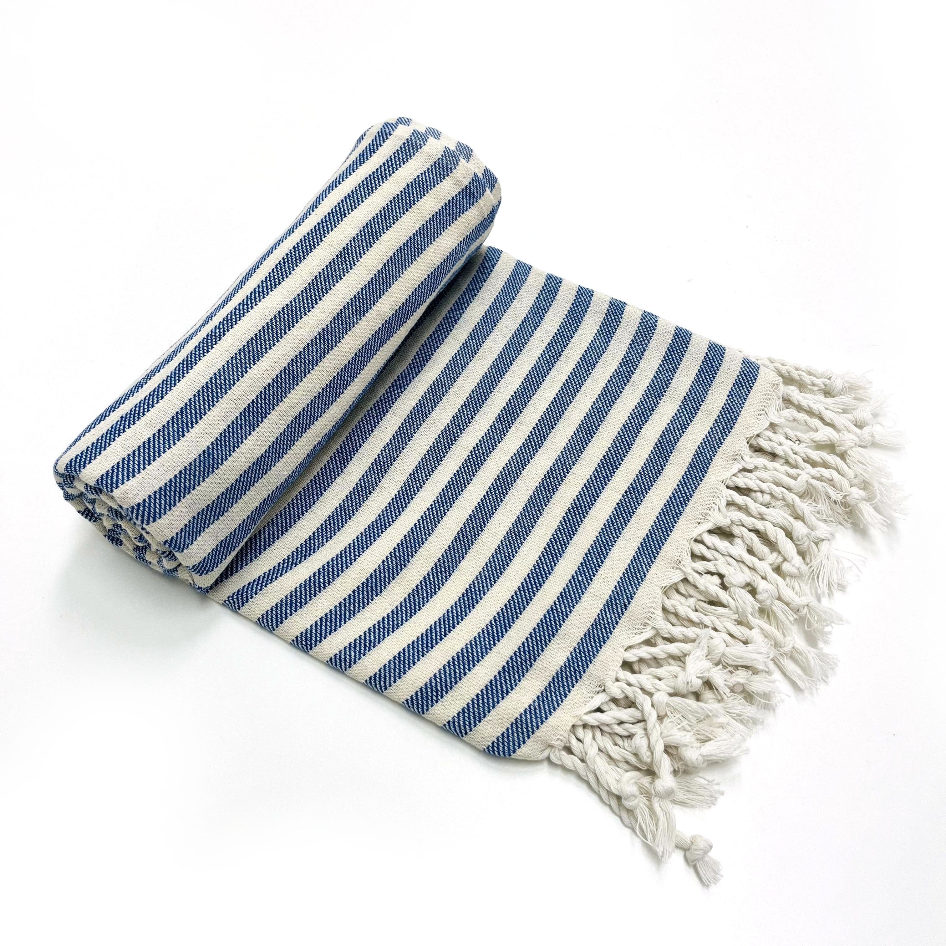 Turkish Cotton Beach Towel with Striped Pattern Quick-Drying and Absorbent for Beach Swimming Camping