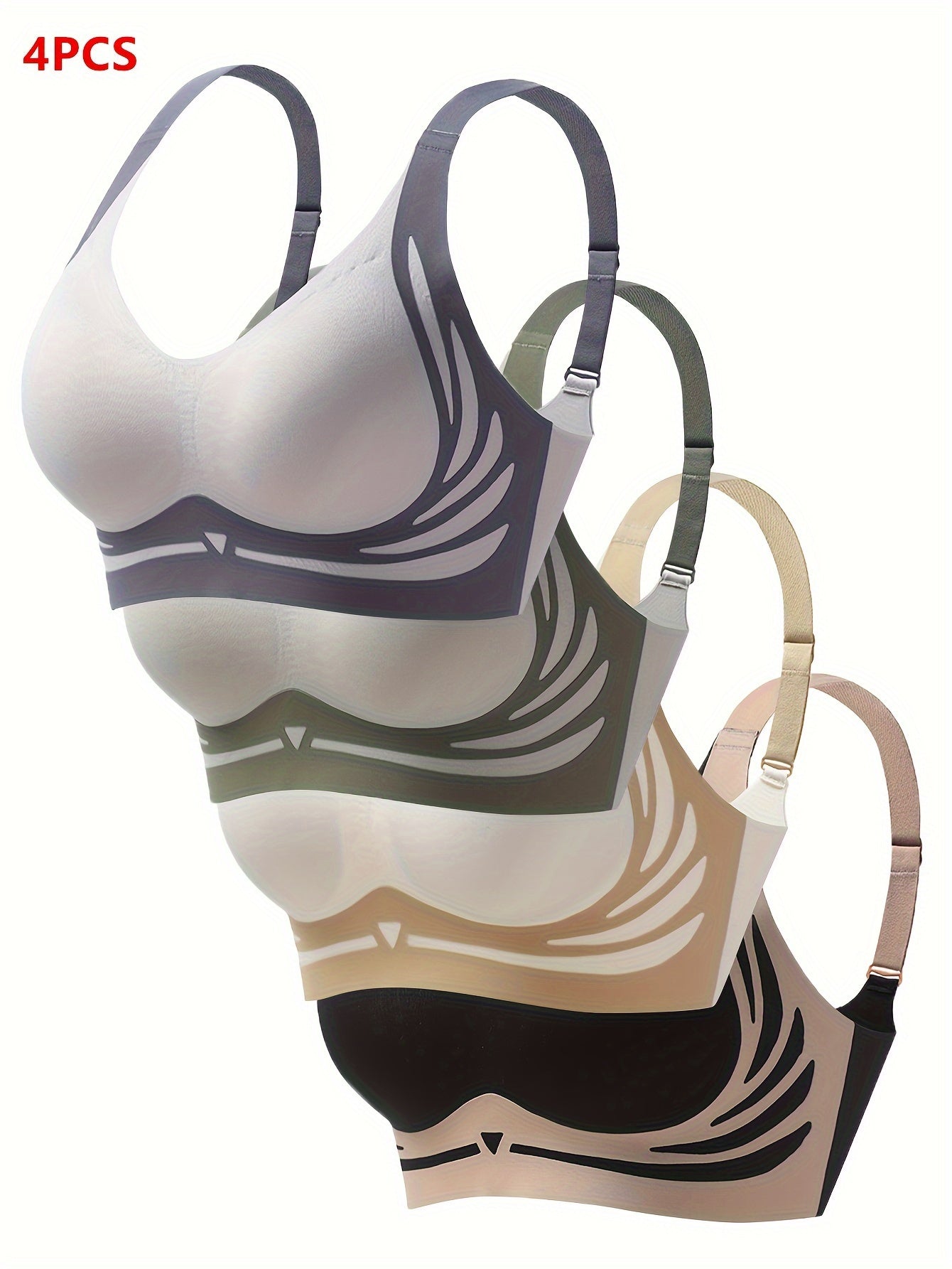 Women's Seamless Bralette Set with Striped Pattern Removable Pads Knit Material