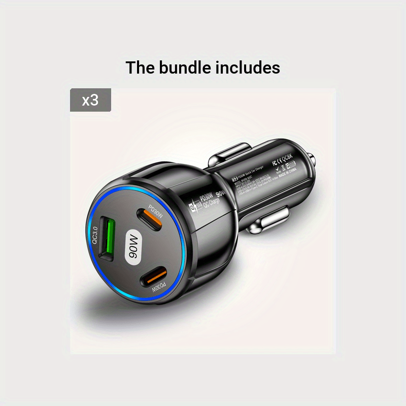 3 в 1 Быстрая зарядка автомобильное зарядное устройство USB C USB A Быстрая зарядка для телефонов