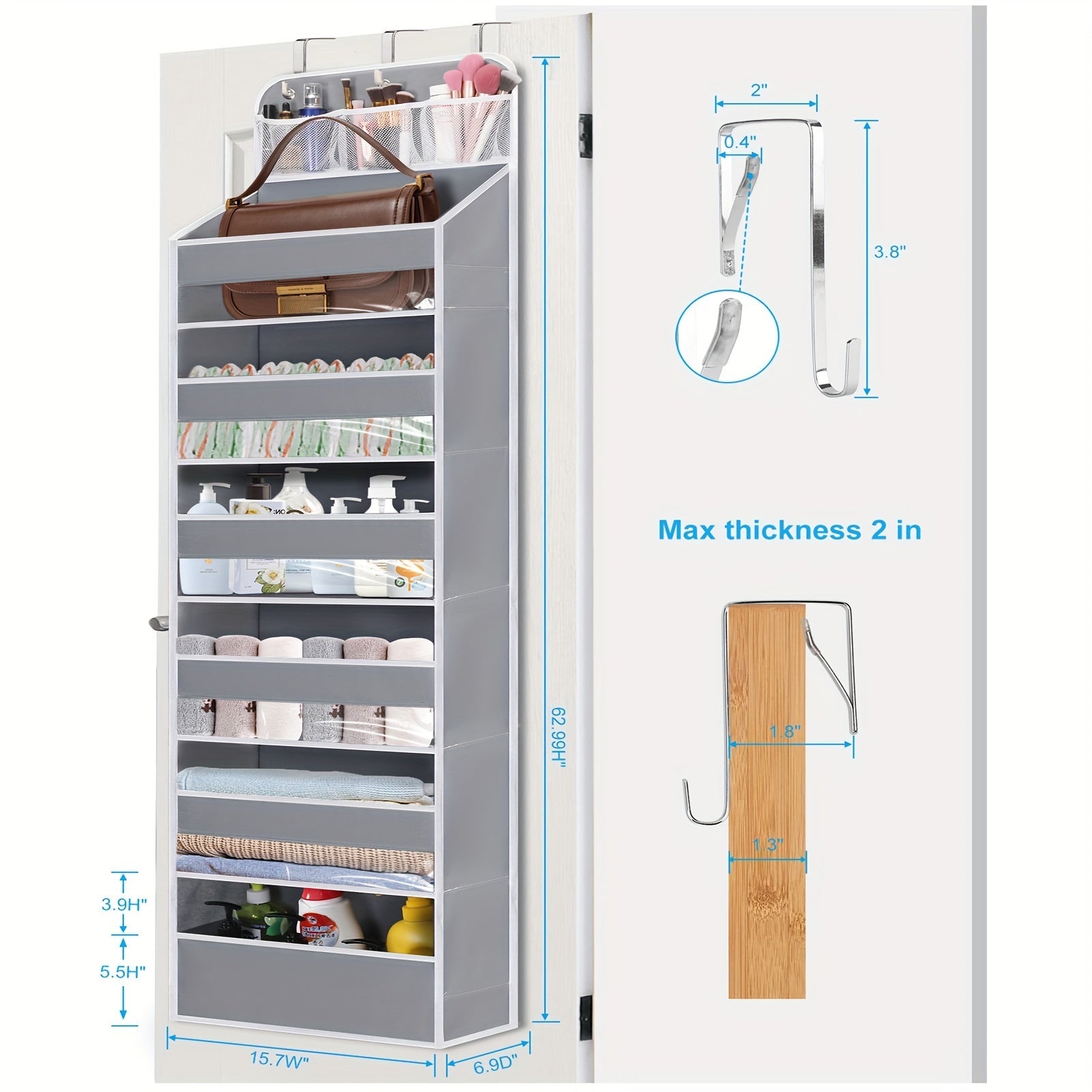 7-слойный органайзер на дверь с 7 большими карманами и грузоподъемностью 22,68 кг, висячий органайзер для хранения с прозрачным окном для хранения в спальне и ванной