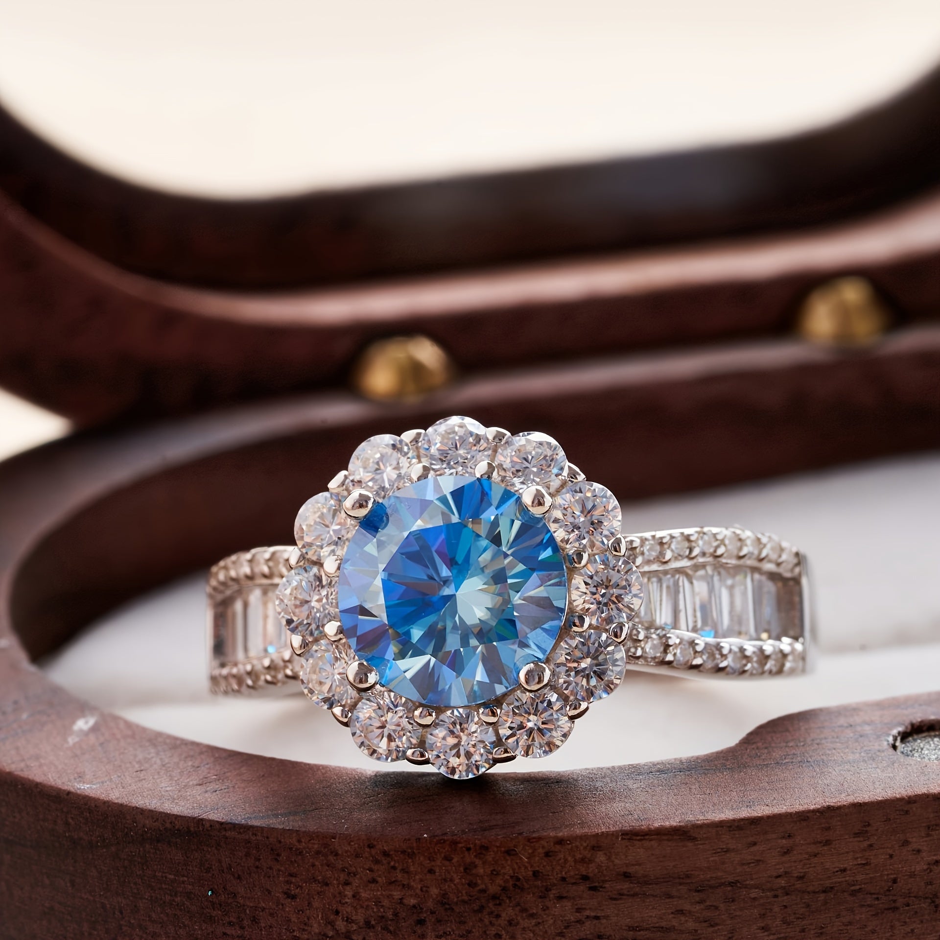 Sterling Silver 8mm Blue Moissanite Engagement Ring for Weddings and Gifts