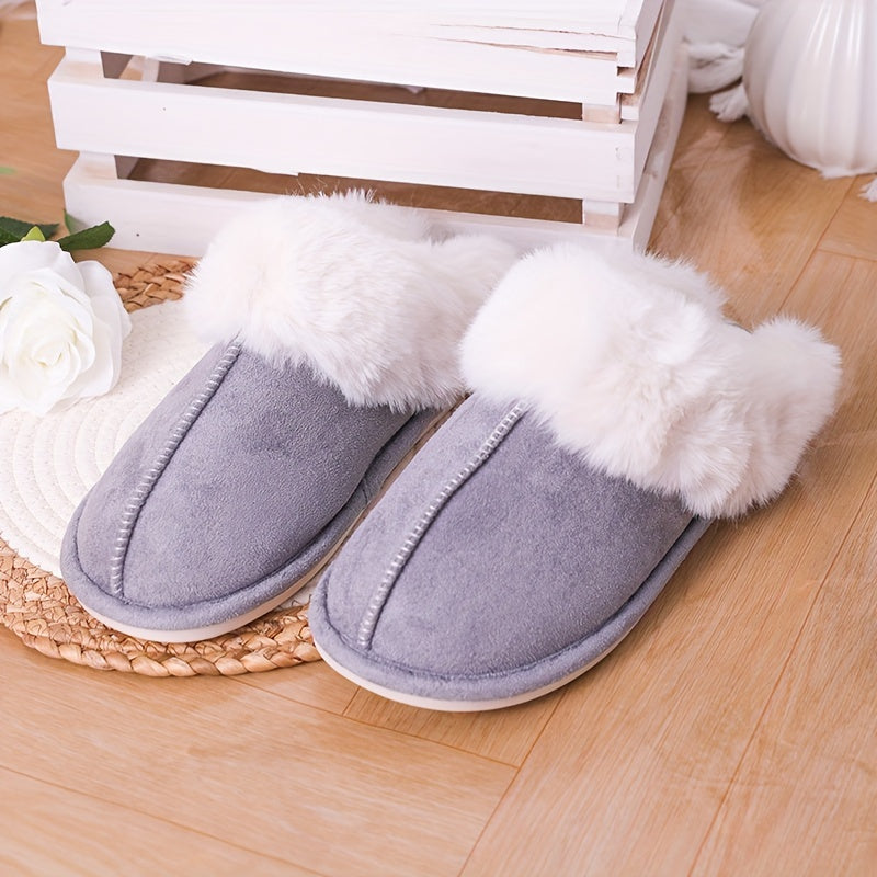 Unisex Faux Fur-Lined Slip-On Slippers Warm Indoor Outdoor Shoes