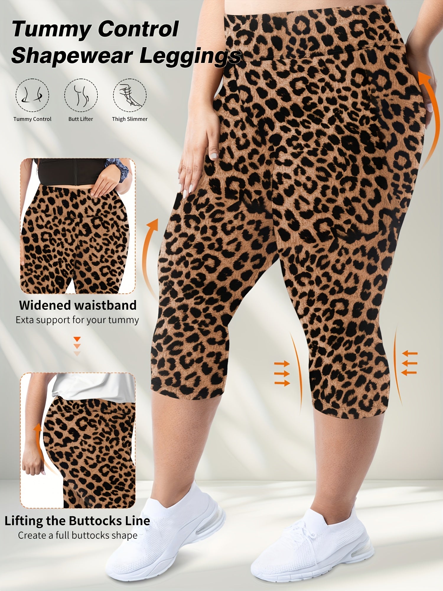 Women's Leopard Print Capri Leggings Plus Size Stretchy Comfortable | 3/4 Length