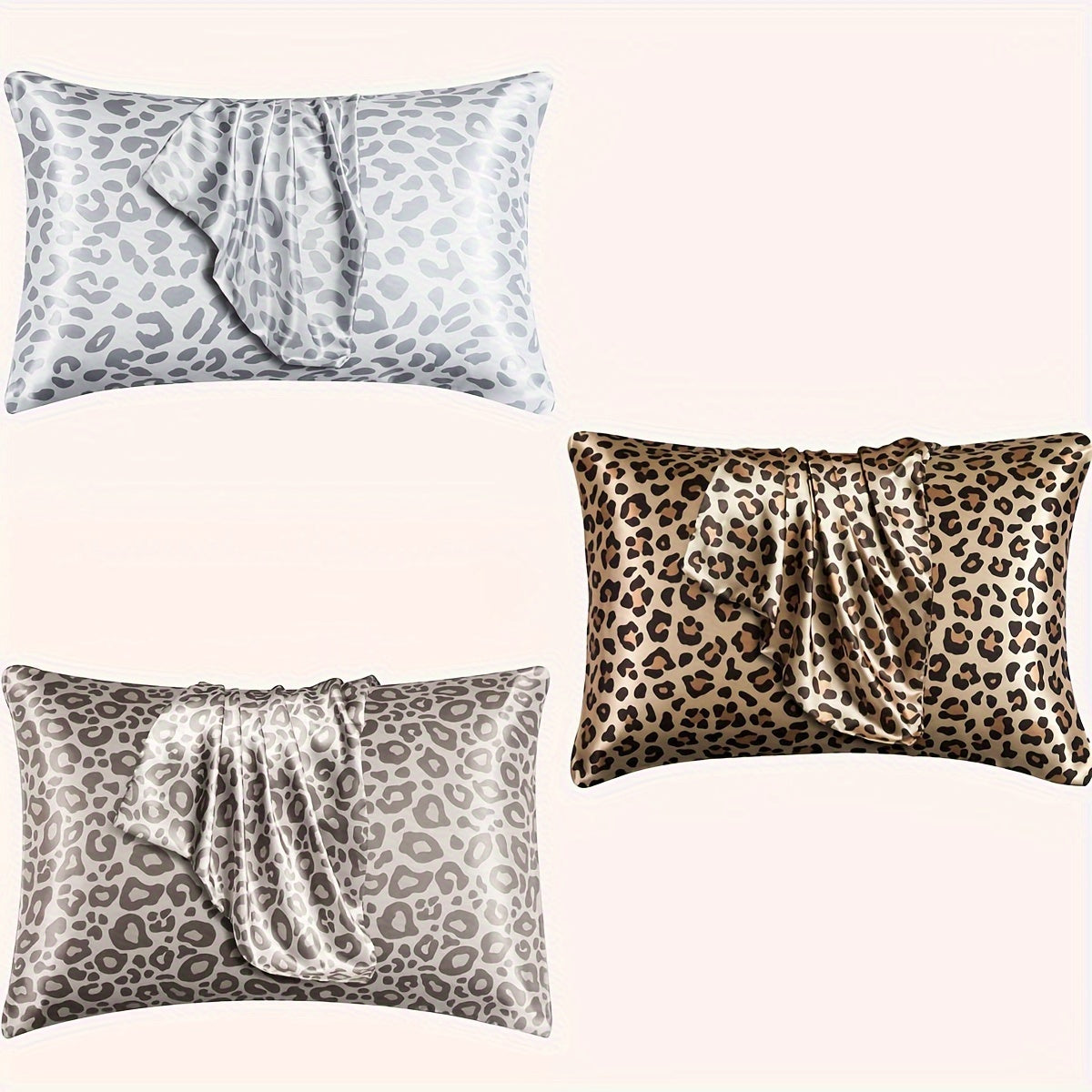 Satin Pillowcases Set with Leopard Print Design for Bedroom Decor
