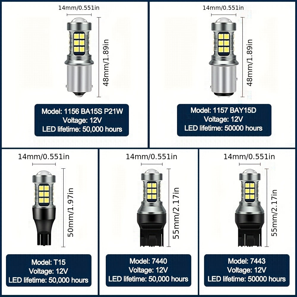 2 Pcs T20 LED 7440 7443 W21W W21/5W Bright Car Signal Backup Lights