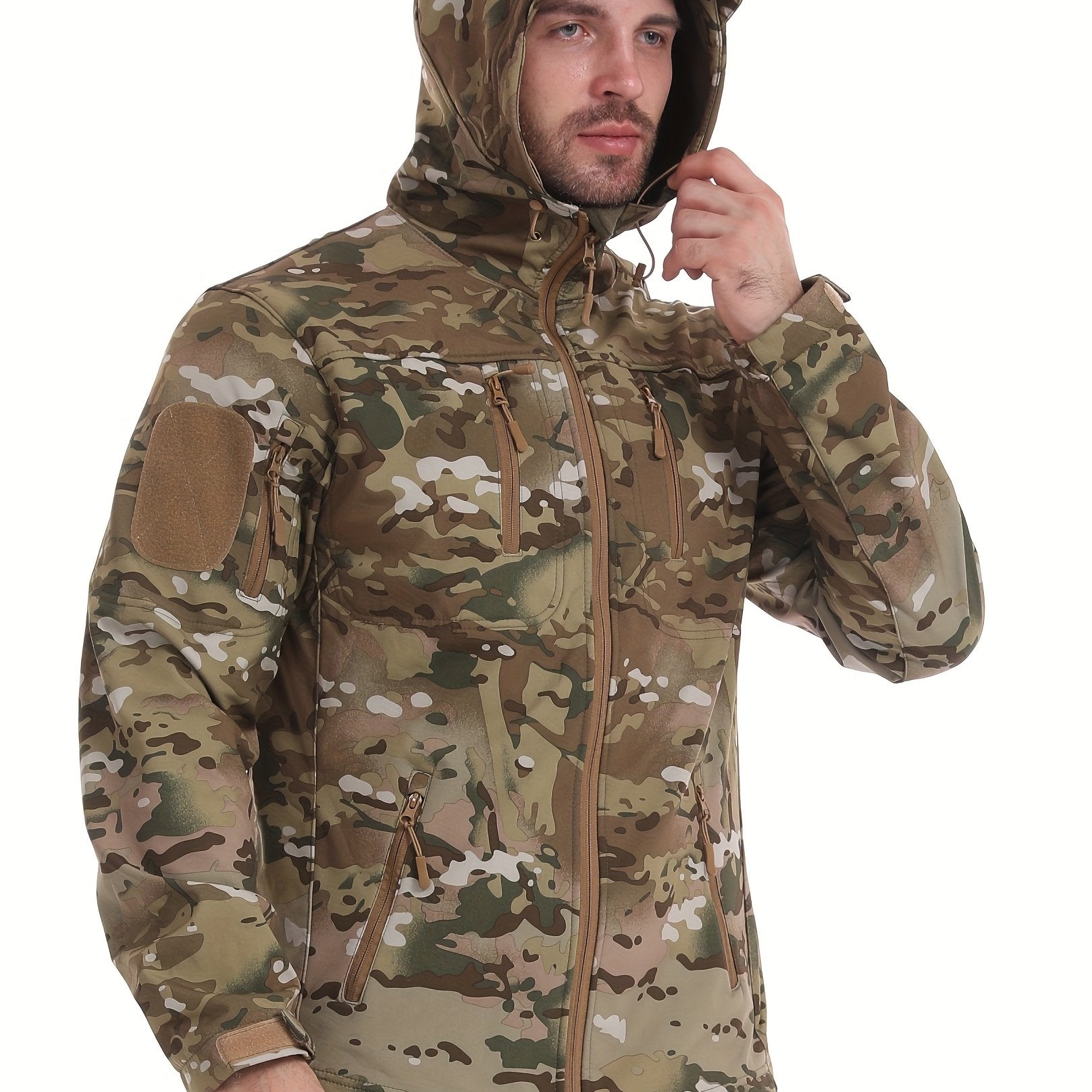 Men's Winter Jacket Softshell Hooded Thickened Warm Hunting Polar Outdoor Coat